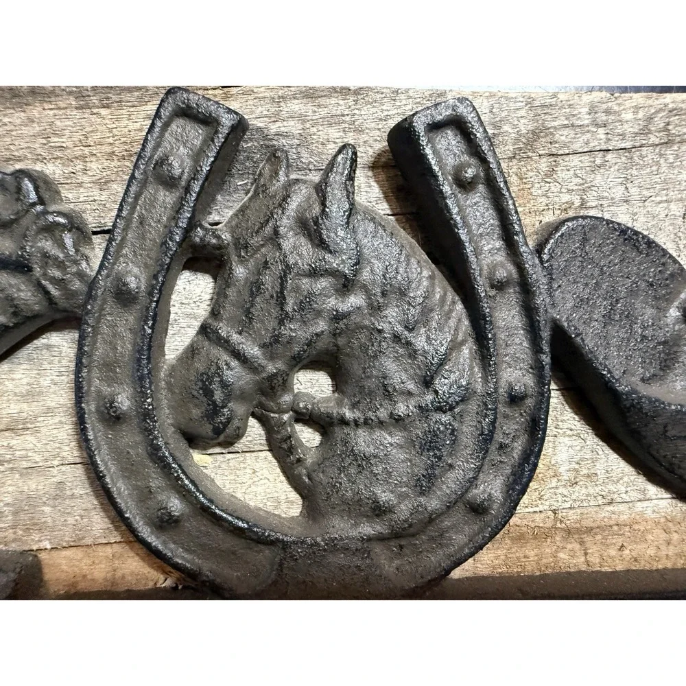 Cast Iron Horseshoe Cowboy Boot Hat Key Rack Reclaimed Wood Wall Hook Rustic